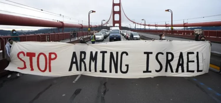 Protesta en el Golden Gate exige alto al suministro de armas a Israel